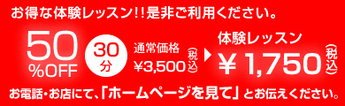 お得な体験レッスン!!是非ご利用ください。